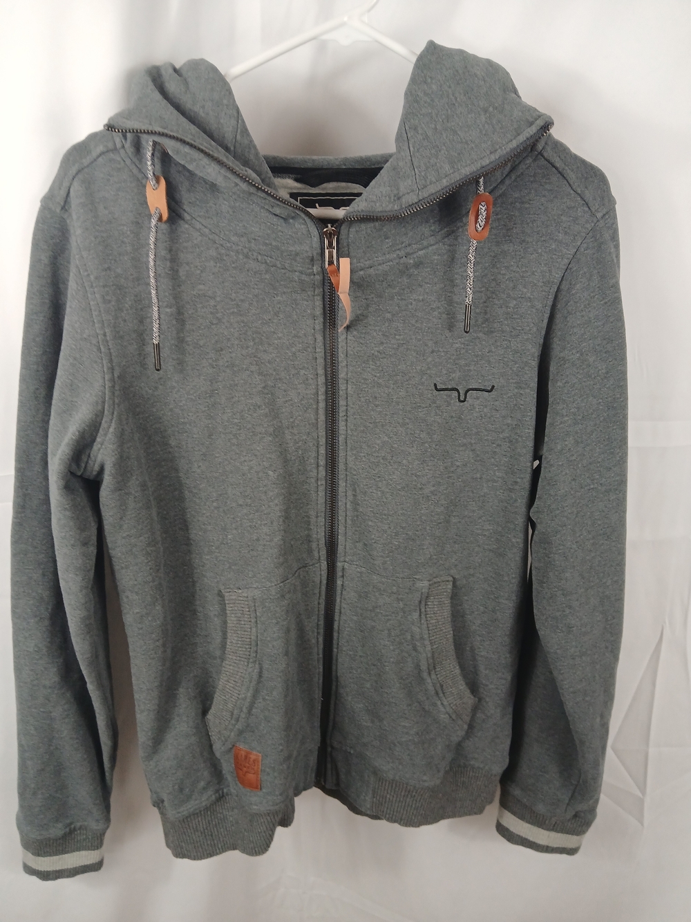 Kimes Ranch Charcoal Gray Zip Hoodie with Brown Leather Patch
